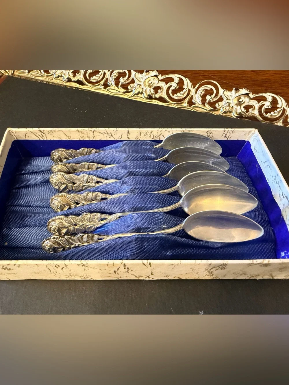 Vintage Antiko 800 Silver Hildesheim Rose Demitasse Spoons Set of 6 Boxed-no lid